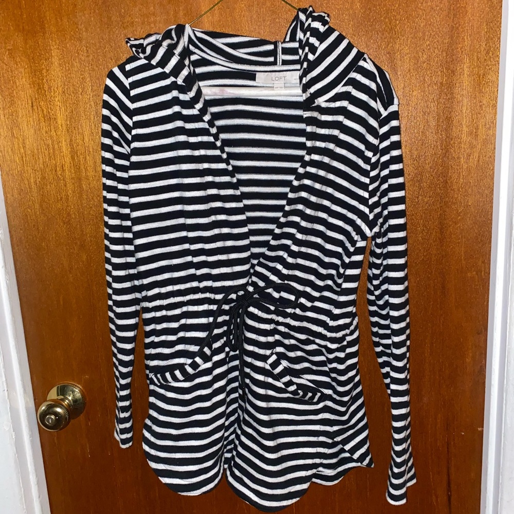 Loft Striped Hooded Sweater Coat Size XS Petite